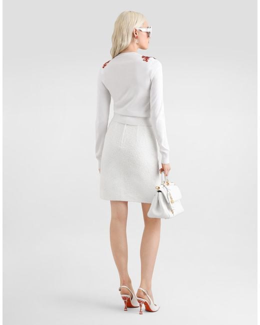 Dolce & Gabbana White Cardigan Girocollo
