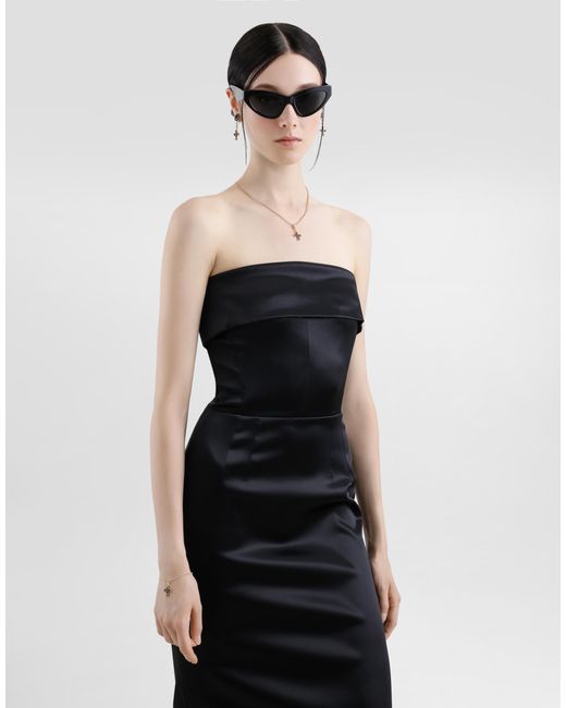 Dolce & Gabbana Black Satin Calf-Length Corset Sheath Dress