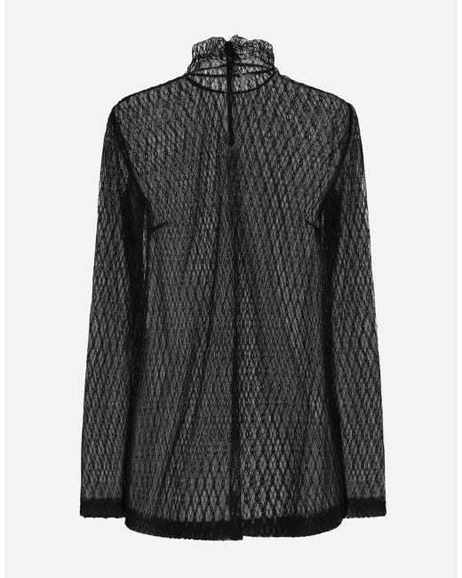 Dolce & Gabbana Black High-Neck Viscose Mesh Blouse