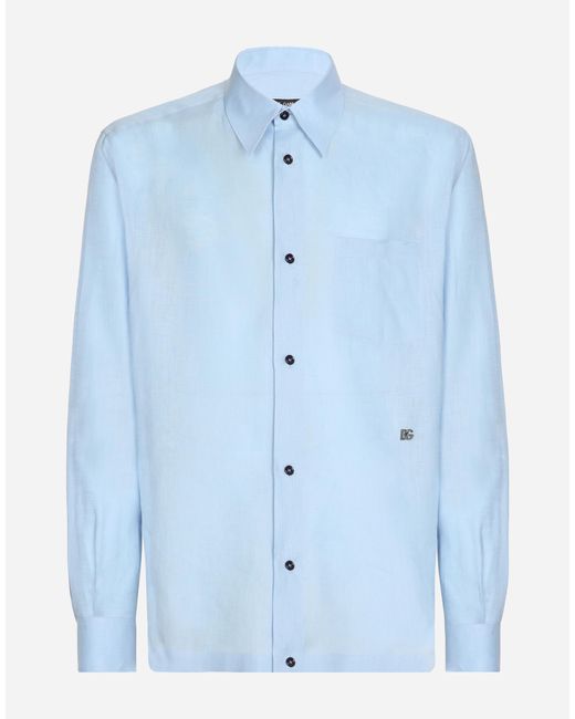 Dolce & Gabbana Hawaiihemd Aus Leinen Mit Dg Hardware in Blue für Herren