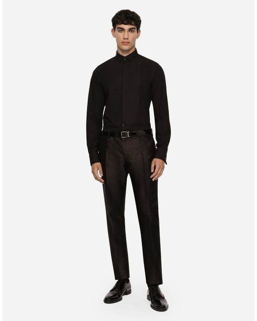 Dolce & Gabbana Black Cotton Poplin-Fit Tuxedo Shirt for men
