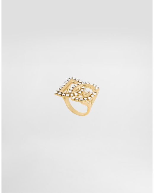 Dolce & Gabbana White Ring With Rhinestone-Detailed Dg Logo