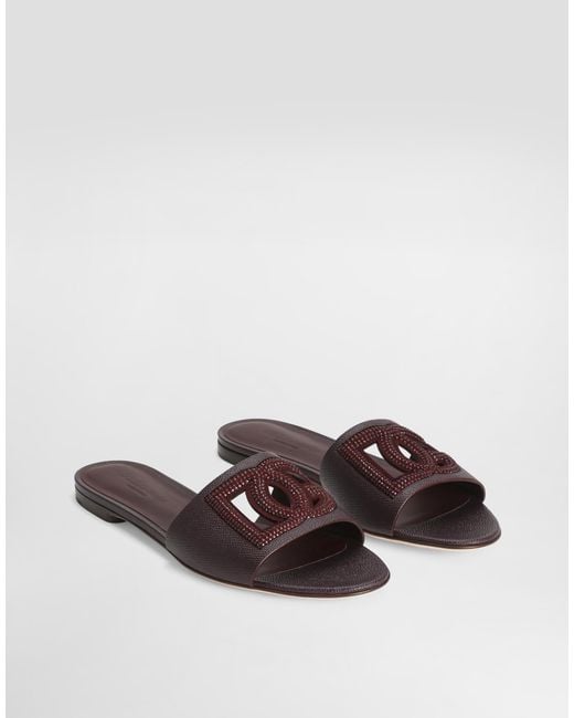 Dolce & Gabbana White Suede And Dauphine Calfskin Flat Slippers