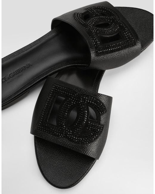 Dolce & Gabbana White Suede And Dauphine Calfskin Flat Slippers