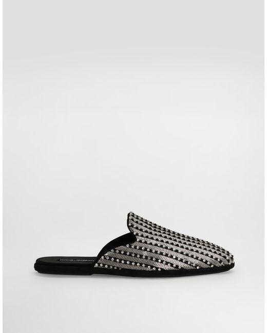 Dolce & Gabbana White Suede Slippers With Embroidery for men