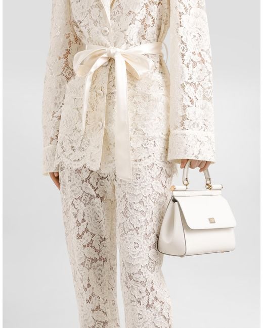 Dolce & Gabbana White Small Dauphine Leather Sicily Bag