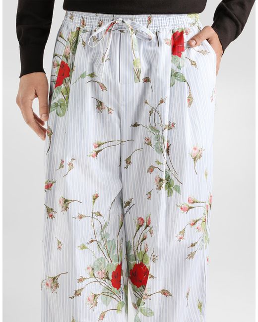 Dolce & Gabbana White Small Rose-Print Poplin Vanity Trousers for men