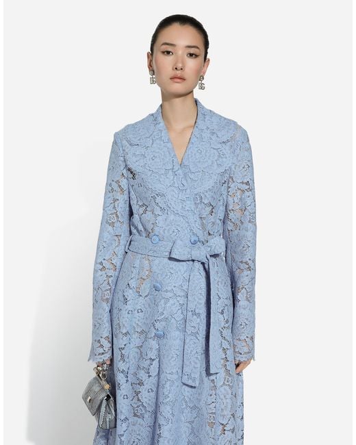 Dolce & Gabbana Dgロゴ フローラルコードレース トレンチコート Blue