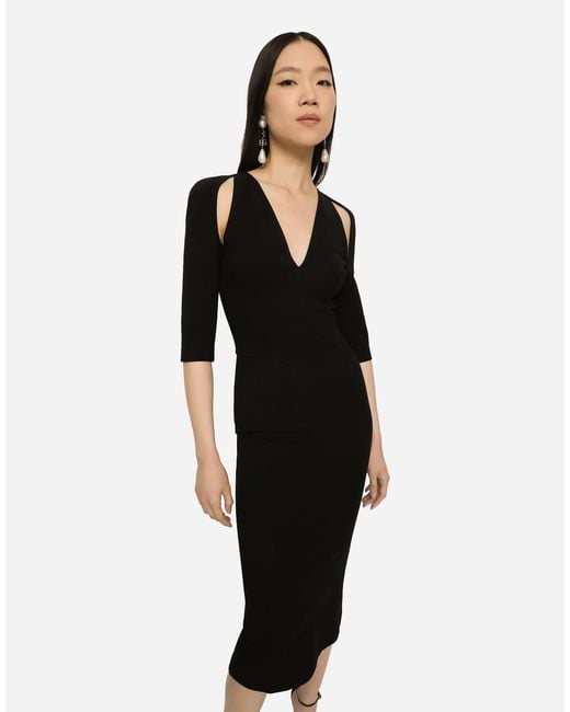 Dolce & Gabbana Black Jersey Calf-length Dress With Cut-outs