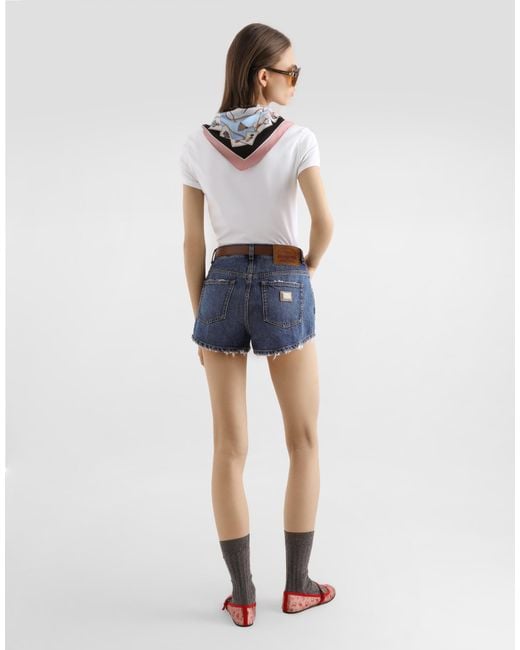 Dolce & Gabbana White Jersey T-Shirt With Printed Scarf