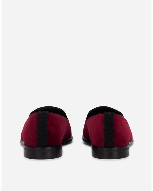 Dolce & Gabbana Red Velvet Slippers With Coat Of Arms Embroidery for men