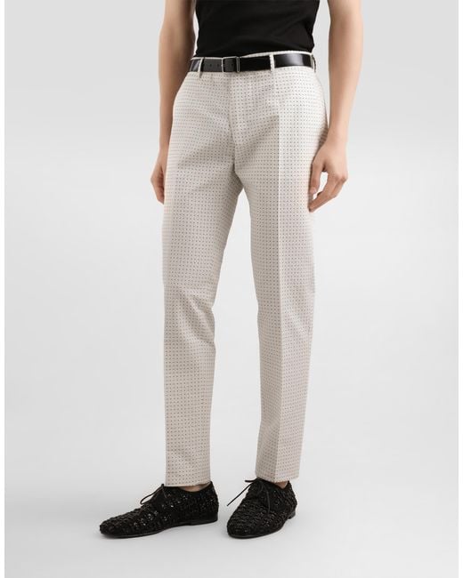 Dolce & Gabbana White Micro Pattern Jacquard Trousers for men