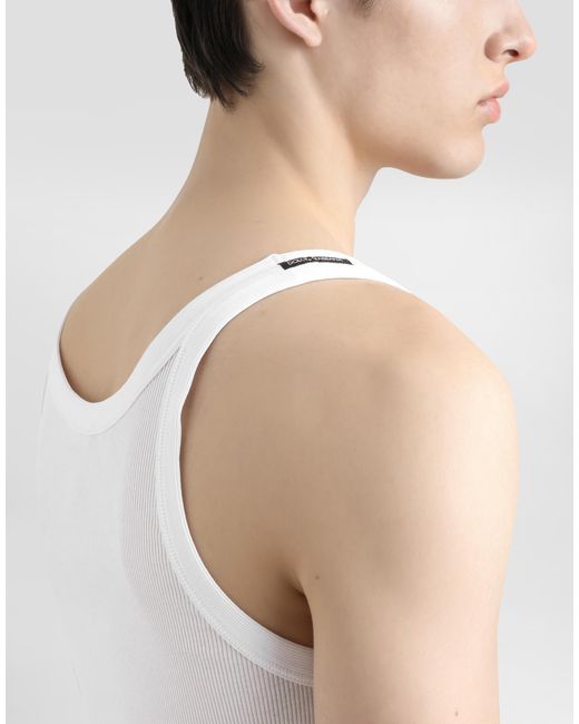 Dolce & Gabbana White Fine-Rib Slim-Fit Singlet With Embroidery for men