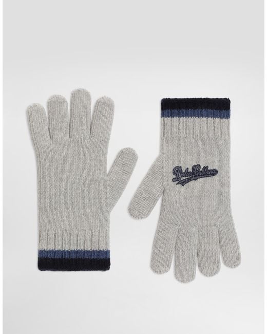 Dolce & Gabbana Gray Knit Gloves With Logo for men