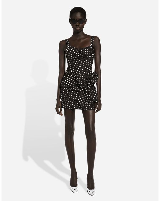 Dolce & Gabbana ドットプリント&リボン ディテール コットン ミニドレス Black