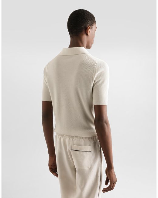 Dolce & Gabbana Geripptes Kurzarmpoloshirt Aus Baumwolle in White für Herren