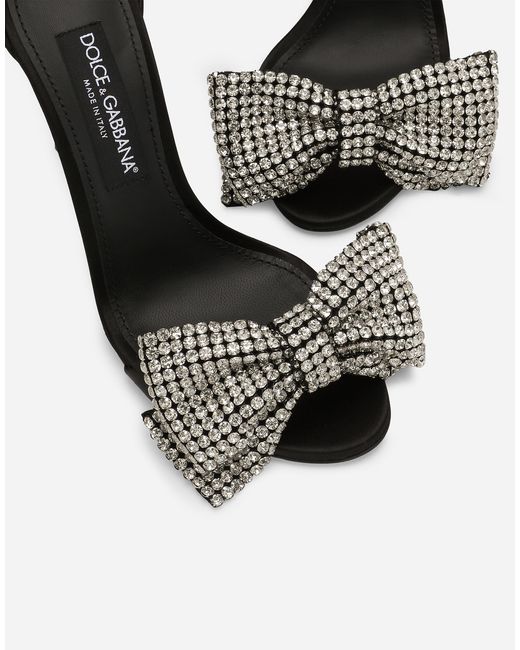 Dolce & Gabbana White Rhinestone-Embellished Satin Bow Sandals
