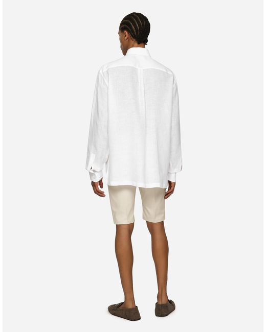 メンズ Dolce & Gabbana シャツ ハワイフィット リネン Dgハードウェア White