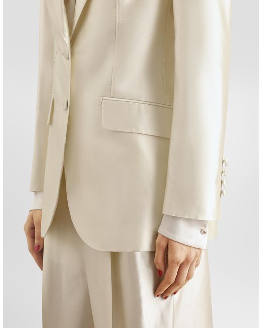 Dolce & Gabbana Natural Single-Breasted Mikado Silk Jacket
