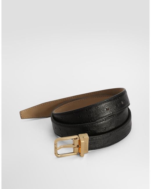Dolce & Gabbana Black Ostrich Leather Belt for men