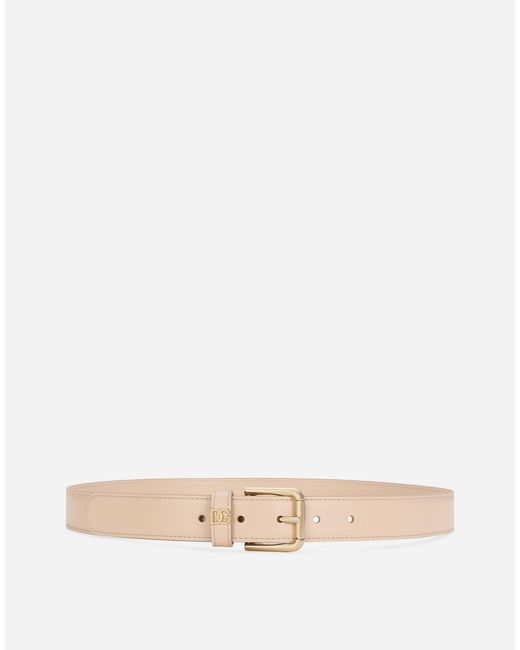 Dolce & Gabbana Natural Logo-Lettering Leather Belt