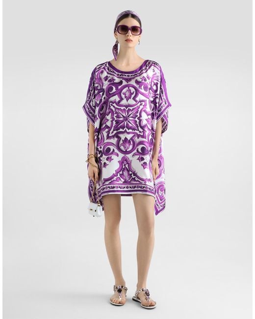 Dolce & Gabbana Purple Majolica-Print Twill Caftan