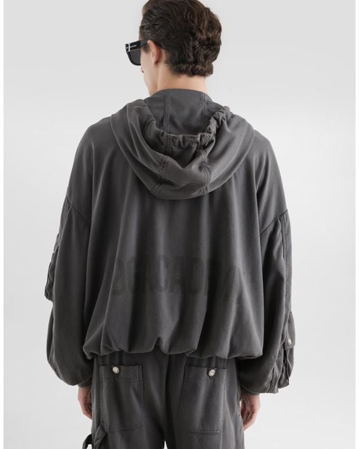 Dolce & Gabbana Gray Jersey Hooded Sweatshirt With Vintage Finish for men