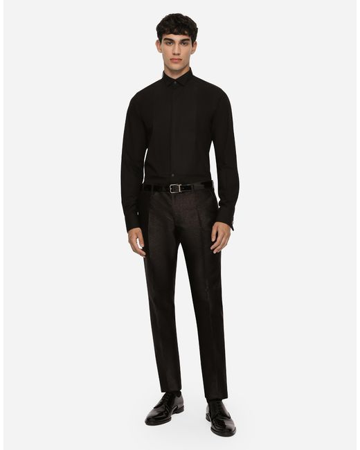 メンズ Dolce & Gabbana タキシードシャツ ゴールドフィット コットンポプリン Black