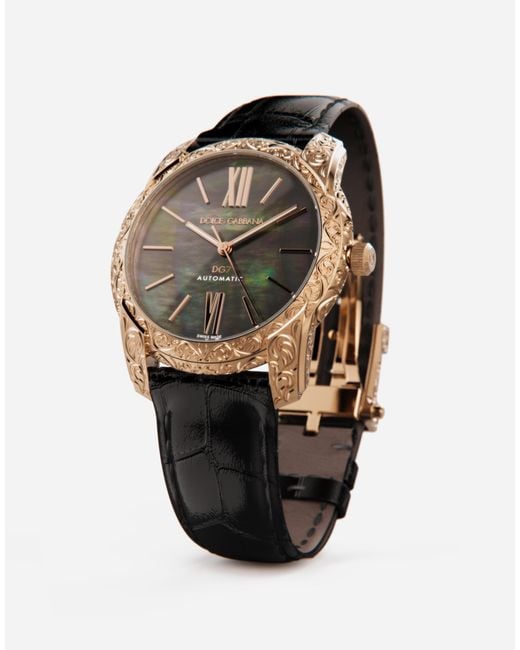 Dolce & Gabbana Black Dg7 Gattopardo Rose Watch With Mother Of Pearl for men