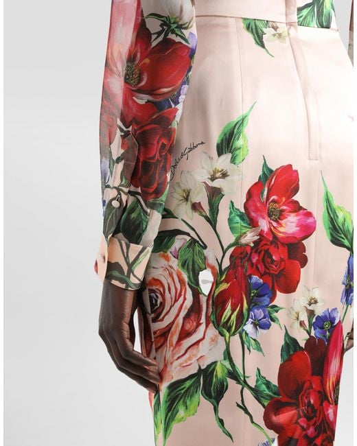 Dolce & Gabbana White Long-Sleeved Floral- Chiffon Shirt