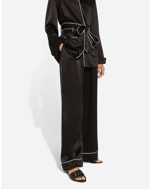 Dolce & Gabbana Black Silk Pajama Shirt With Contrasting Piping