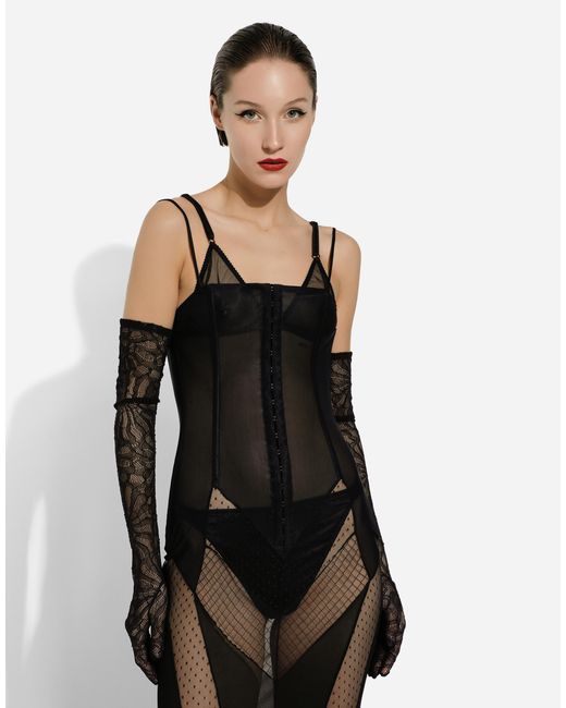 Dolce & Gabbana Black Strapless Lace Patchwork Dress