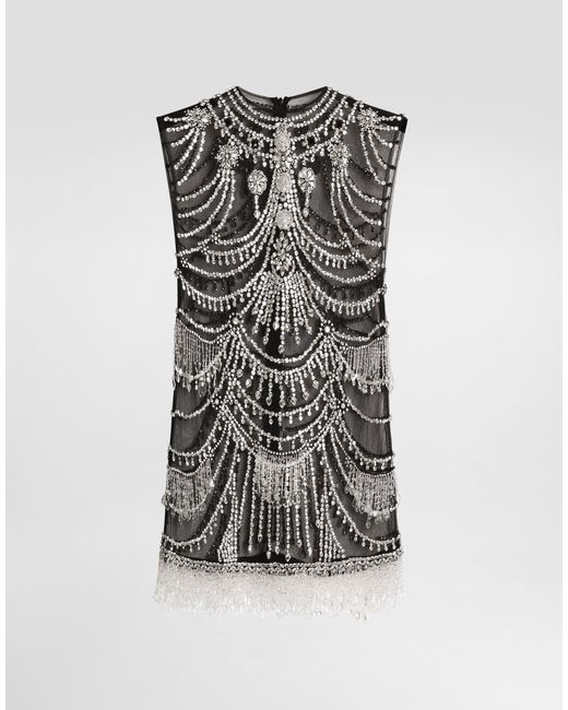 Dolce & Gabbana Multicolor Short Tulle Dress With Chandelier Embroidery