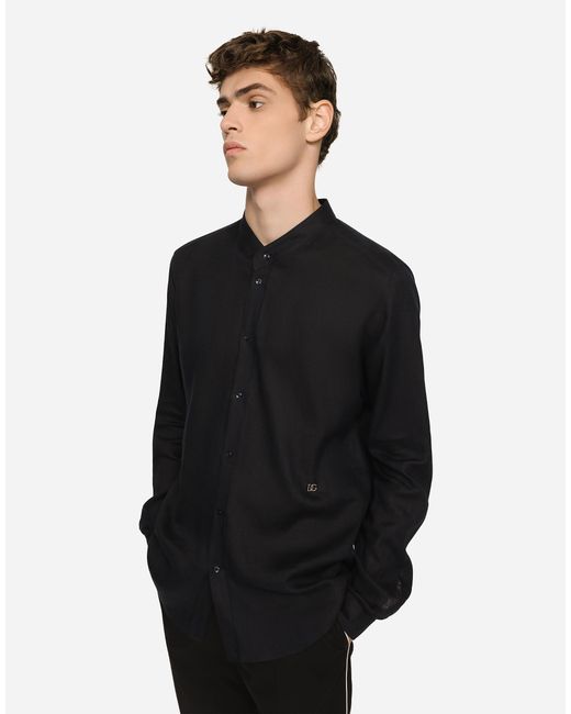 メンズ Dolce & Gabbana シャツ マルティーニフィット リネン Dgハードウェア Blue