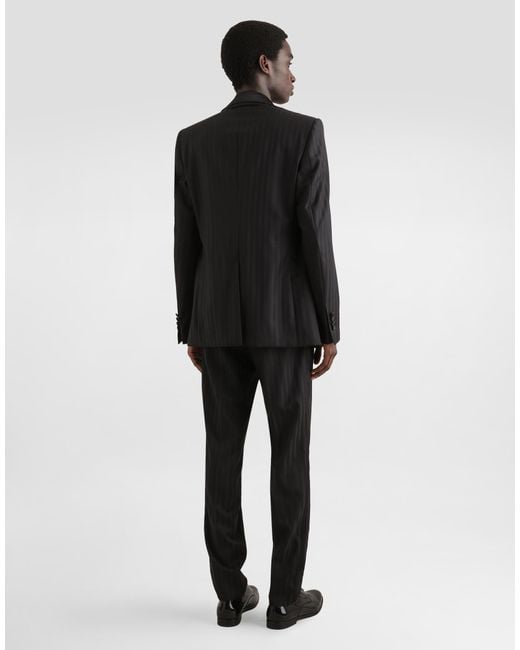 Dolce & Gabbana Black Wool Pekin Jacquard Trousers for men