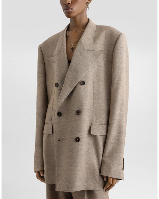 Dolce & Gabbana Natural Double-Breasted Sicilia Tweed Jacket