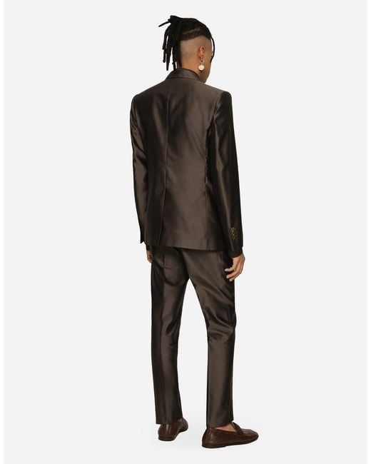 メンズ Dolce & Gabbana ダブルブレストスーツ シチリアフィット シルクシャンタン Black