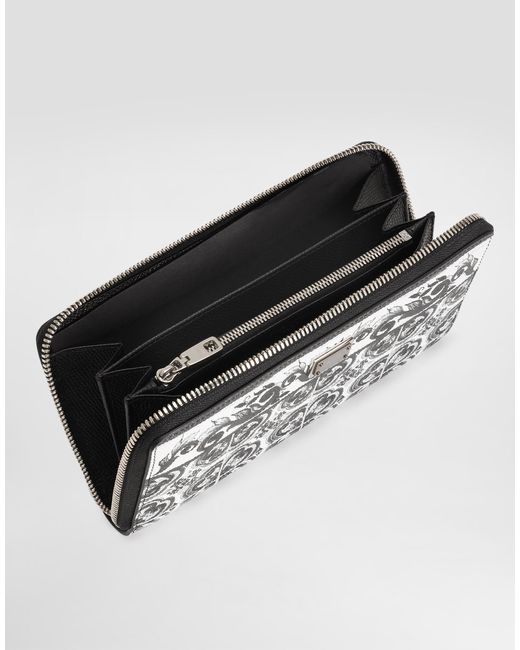 Dolce & Gabbana White Majolica-Print Calfskin Wallet for men
