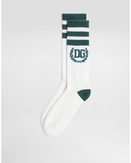 Dolce & Gabbana White Short Ribbed Cotton Socks for men