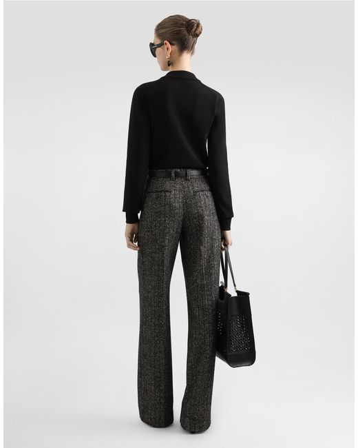 Dolce & Gabbana Wool Trousers With Striped Print Gray