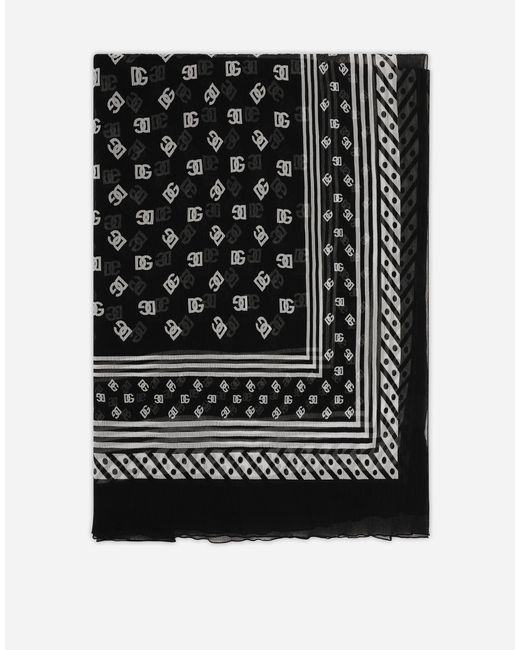 Dolce & Gabbana Black Silk Scarf With All-over Dg Logo Print