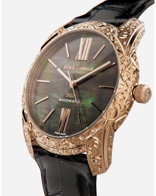Dolce & Gabbana Black Dg7 Gattopardo Rose Watch With Mother Of Pearl for men