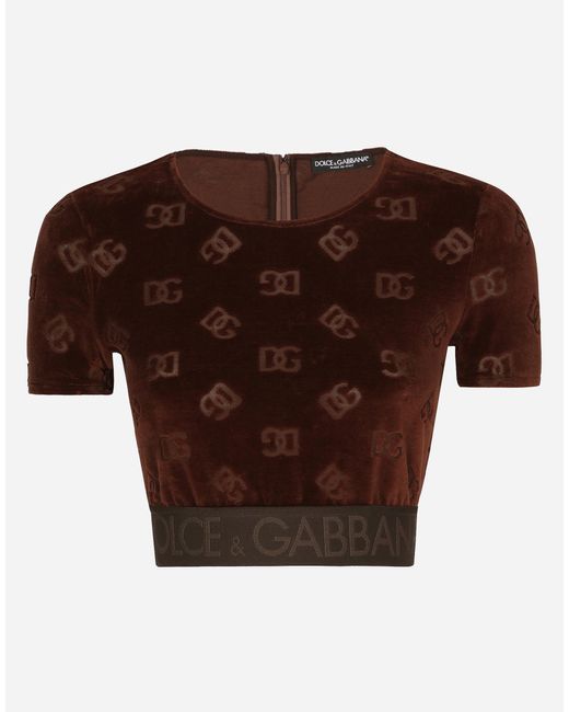 Dolce & Gabbana Brown Chenille Top With Jacquard Dg Logo