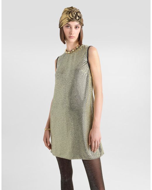 Dolce & Gabbana Green Short Crystal Mesh Dress