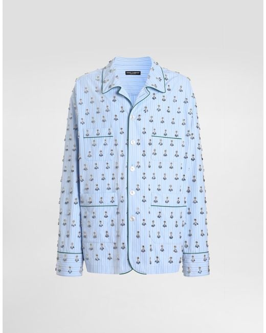 Dolce & Gabbana Blue Vanity Shirt With Embroidery And Piping for men