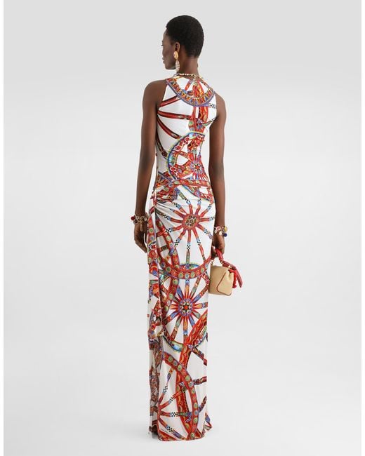 Dolce & Gabbana White Carretto-Print Viscose Jersey Jumpsuit