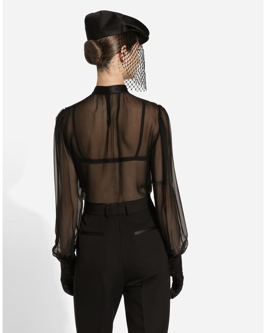 Dolce & Gabbana シルクシフォン プッシーボウ ブラウス Black