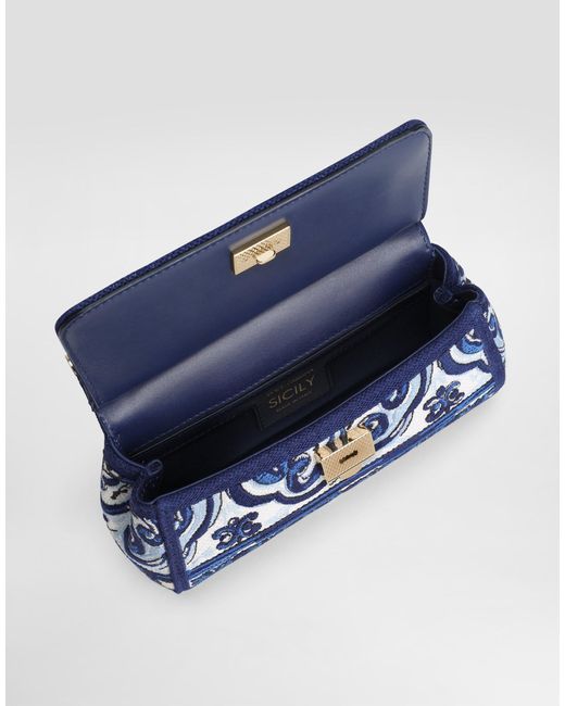 Dolce & Gabbana Blue Dg Exclusive Small Sicily Handbag With Majolica Embroidery