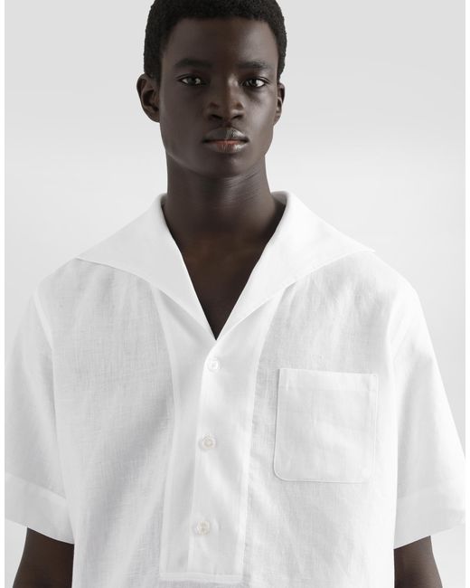 Dolce & Gabbana White Three-Button Short-Sleeved Linen Shirt for men