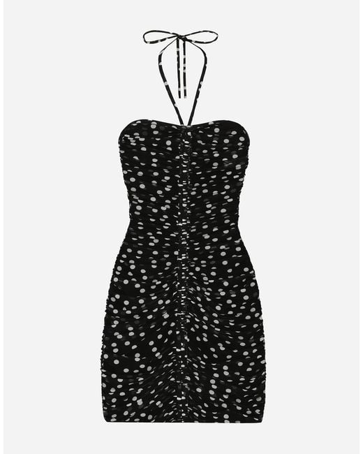 Dolce & Gabbana Women's Black Short Draped Tulle Dress With Polka-Dot